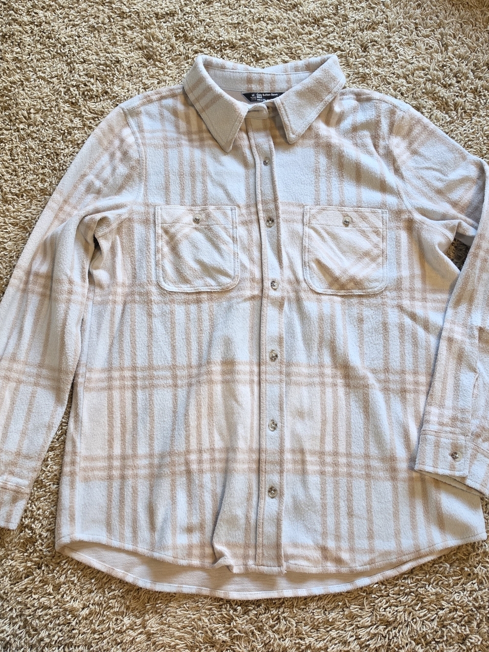 Neutral Plaid Button-Up Shirt — Cream & Light Tan Medium